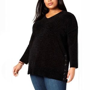 Style & Co Black Chenille Pullover V-neck Sweater Size 3X